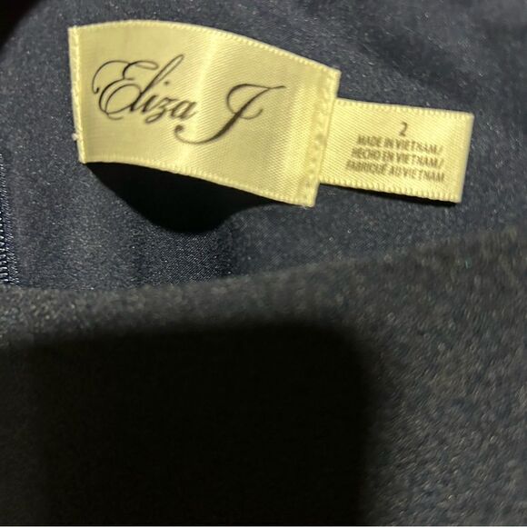 Revolve ELIZA J Pleated Sleeve Sheath Navy Blue Midi Dress - Picture 4 of 6